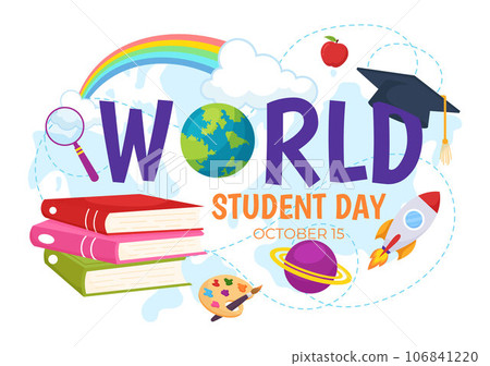 World Students Day Vector Illustration on October 15 with Student, Book, Globe and More for Web Banner or Poster in Kids Cartoon Background Design World Students Day Vector Illustration on October 15 with Student, Book, Globe and More for Web Banner or Poster in Kids Cartoon Background Design 106841220