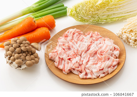 Vegetables and pork for shabu-shabu 106841667
