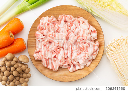 Vegetables and pork for shabu-shabu 106841668