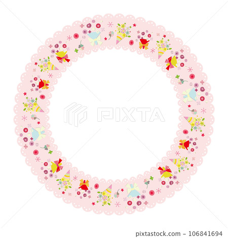 Bouquet lace style line circular frame colorful 106841694