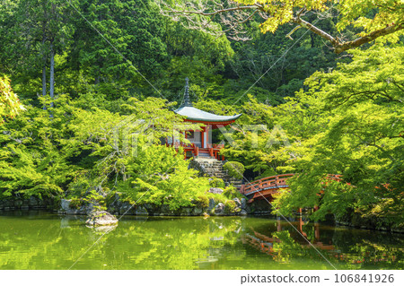 Kyoto Daigoji Temple Bentendo surrounded by fresh greenery Kyoto Daigoji Temple Bentendo surrounded by fresh greenery 106841926