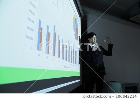 Young businessman giving a lecture at a business seminar Young businessman giving a lecture at a business seminar 106842214