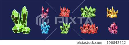 Crystal Gems and Minerals with Shiny Facet Vector Set 106842312