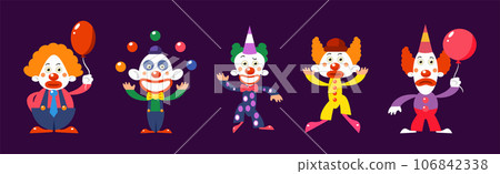 Bright Clown Character in Circus Costume Vector Set 106842338