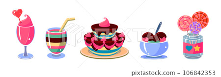 Sweet Dessert and Different Sugary Treat Vector Set Sweet Dessert and Different Sugary Treat Vector Set 106842353
