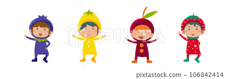 Funny Kid Characters Wearing Festive Party Costumes Vector Set Funny Kid Characters Wearing Festive Party Costumes Vector Set 106842414