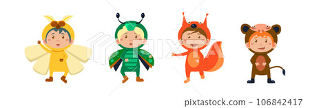 Funny Kid Characters Wearing Festive Party Costumes Vector Set 106842417
