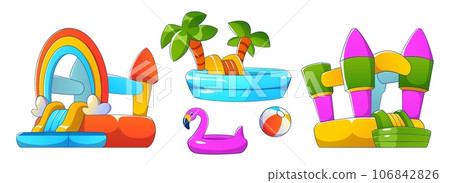 Summer water park inflatable slide and pool vector Summer water park inflatable slide and pool vector 106842826
