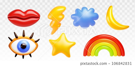 3d memphis liquid kid element eye and rainbow 106842831