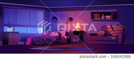 Young woman sleeps in bed at night. 106842986
