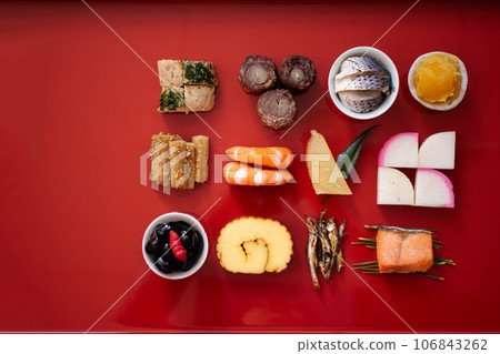 Popular dishes on a red tray (a true overhead view) Popular dishes on a red tray (a true overhead view) 106843262