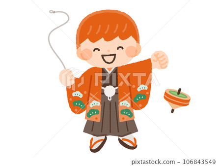 Illustration material of a boy wearing a kimono and enjoying playing with tops Illustration material of a boy wearing a kimono and enjoying playing with tops 106843549