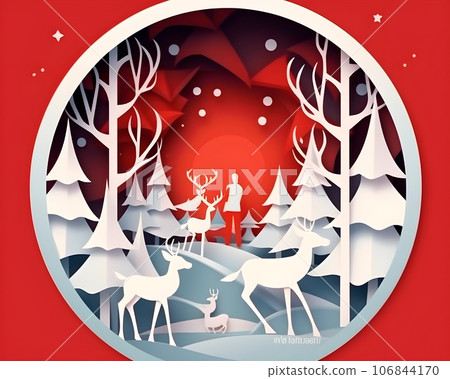christmas winter paper art merry snow tree holiday generative Ai. 106844170