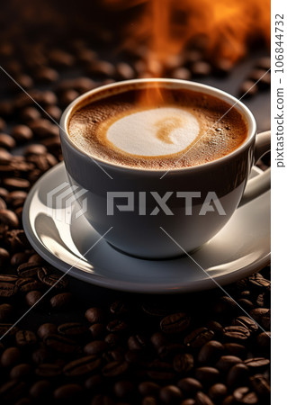 Coffee Cup and Beans on Wooden Table 106844732