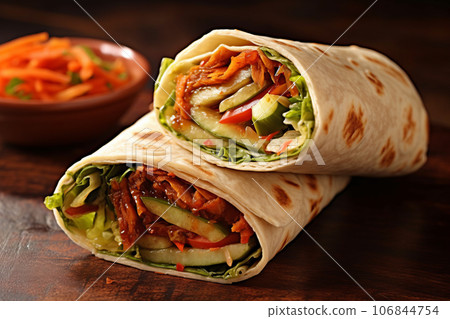 Vegan vegetable wraps, ready to eat, close up 106844754