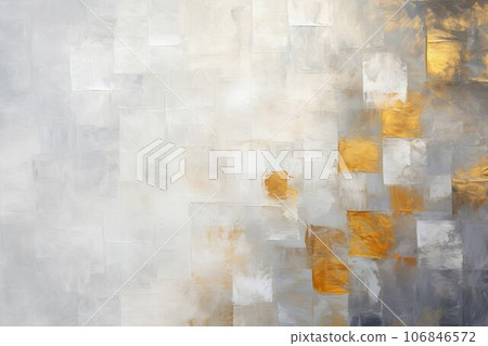 Abstract background oil painting banner) Design with gray and white and golden squares. AI generated image 106846572