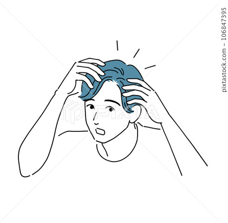 A man worried about his thinning hairline A man worried about his thinning hairline 106847395