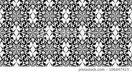 Abstract op art seamless pattern. Decorative black and white optical illusion texture background. 3D illusion. Vector illustration.  106847423