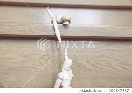 Drawing dolls climbing the stairs together Drawing dolls climbing the stairs together 106847487