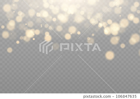Golden dust light. Bokeh light lights effect background. Abstract magic light dust effect. Christmas lights. Glowing flying dust. 106847635