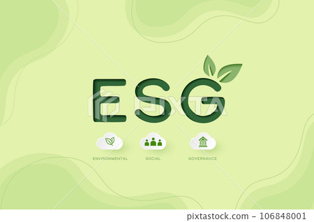 ESG. Environmental, Social, and Governance Concept.Green ecology and alternative renewable energy.Paper art Vector illustration. 106848001