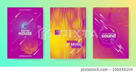 Dance Music Flyer Set. Electro Party Poster. Abstract 3d Background. 106848104