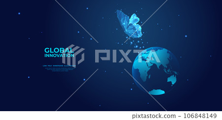 Digital butterfly launching out from technology globe Earth Digital butterfly launching out from technology globe Earth 106848149