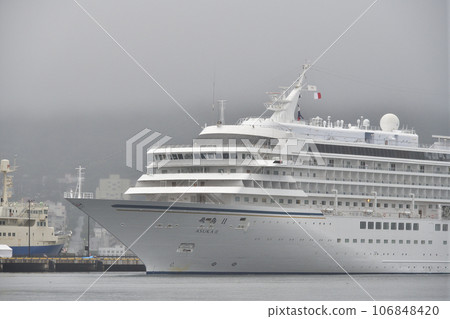 Photographing the scenery of the cruise ship Asuka II calling at Hakodate Port in Hakodate City, Hokkaido in early autumn. Photographing the scenery of the cruise ship Asuka II calling at Hakodate Port in Hakodate City, Hokkaido in early autumn. 106848420