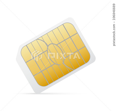 White micro sim card with gold chip for mobile phone. Vector gsm simcard 3d design isolated on white background White micro sim card with gold chip for mobile phone. Vector gsm simcard 3d design isolated on white background 106848889