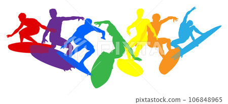 Surfers Surfing on Surf Boards Silhouettes Concept Surfers Surfing on Surf Boards Silhouettes Concept 106848965