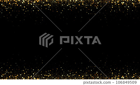 Festive abstract background.Gold glitters on a dark background, falling golden round confetti. 106849509