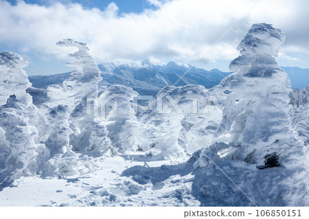 Blue sky and beautiful frost covered trees 15 106850151