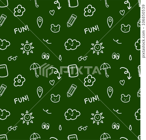 doodle hand drawn cartoon for back to school concept isolated on green board school seamless pattern background 106850539