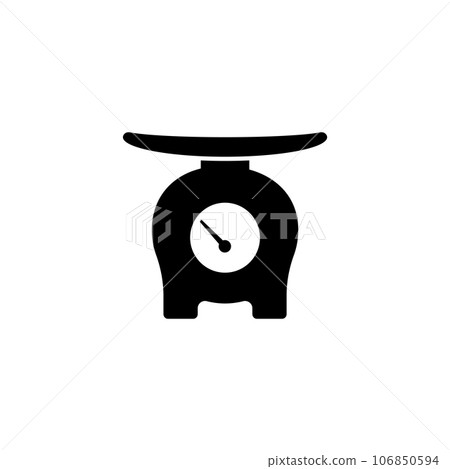 Household Kitchen Scale, Weighing Tool. Flat Vector Icon illustration. Simple black symbol on white background. Household Kitchen Scale, Weight Tool sign design template for web and mobile UI element. Household Kitchen Scale, Weighing Tool. Flat Vector Icon illustration. Simple black symbol on white background. Household Kitchen Scale, Weight Tool sign design template for web and mobile UI element. 106850594