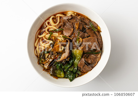 Taiwanese beef noodle on white background Taiwanese beef noodle on white background 106850607