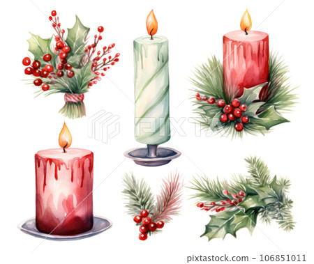 Christmas watercolor design element with candles 106851011