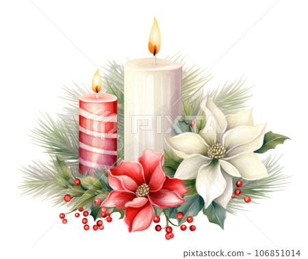 Christmas watercolor design element with candles 106851014