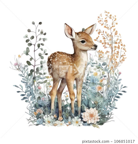 Cute watercolor deer isolated 106851017