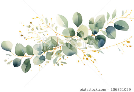 Green and gold watercolor leaves 106851039