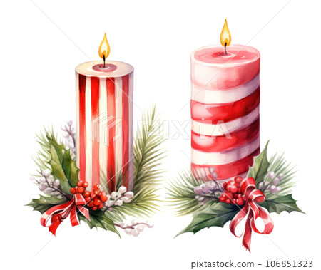 Christmas watercolor design element with candles 106851323