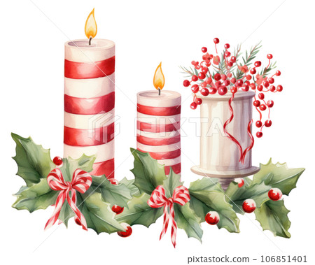 Christmas watercolor design element with candles 106851401