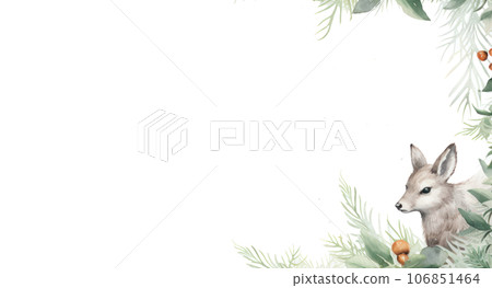 Christmas watercolor background with animal and pine cones Christmas watercolor background with animal and pine cones 106851464