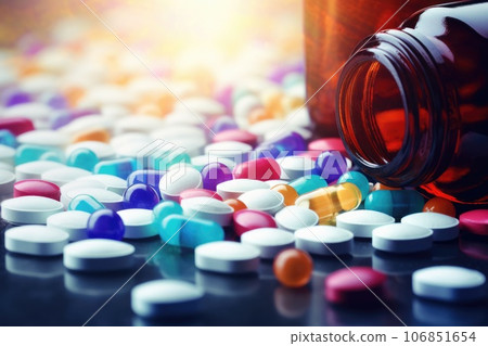 Many different medications and medicine pill bottles. Pharmacy theme Many different medications and medicine pill bottles. Pharmacy theme 106851654