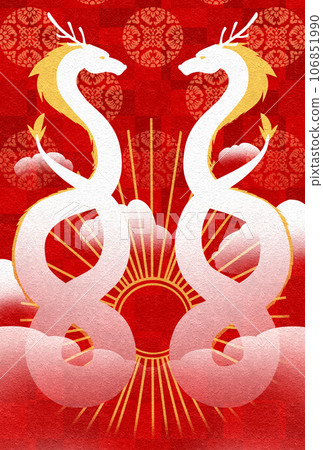 白色雙龍2024年賀年片材質-無文字（浮線斜紋紅） 106851990