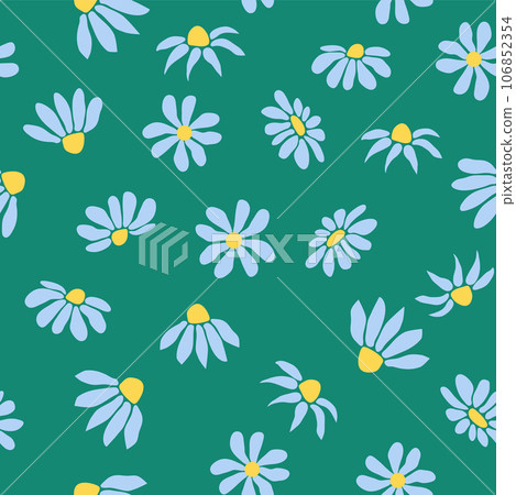 Boho Chamomile vintage seamless pattern. Hippie flower power retro textile print, groovy botanical wallpaper 106852354