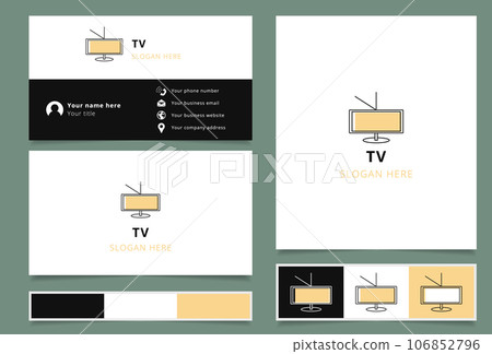 Tv logo design with editable slogan. Branding book and business card template. 106852796