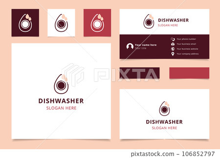 Dishwasher logo design with editable slogan. Branding book and business card template. Dishwasher logo design with editable slogan. Branding book and business card template. 106852797