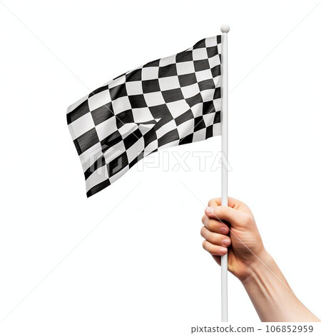 Hand Holding a Checkered Flag Isolated on White Background. Generative ai 106852959