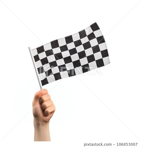 Hand Holding a Checkered Flag Isolated on White Background. Generative ai 106853007