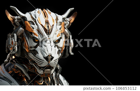 A tiger head that is a futuristic machine of the future world. Sci fi gundam. Wildlife Animals. Illustration, Generative AI. 106853112